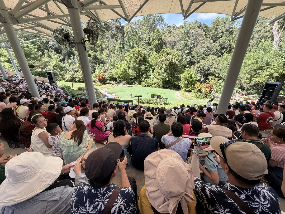 Khách du lịch tại 1 show trình diễn ở Phú Quốc Safari. Ảnh Nguyệt Hà.