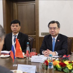 Trưởng Ban Chính sách, chiến lược Trung ương Nguyễn Thanh Nghị tại cuộc làm việc với lãnh đạo Học viện Tổng thống Liên bang Nga. Ảnh: Văn Hiếu -TTXVN 