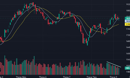 VN-Index và các đường MA10, MA20 ngày.