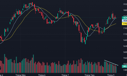 VN-Index và các đường MA10, MA20 ngày.