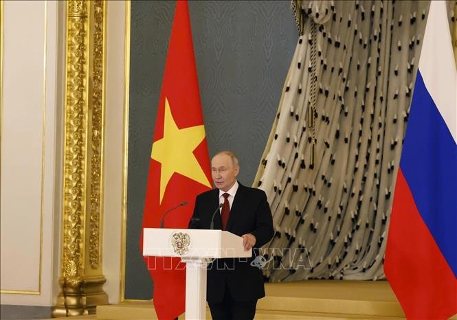 Tổng thống Liên bang Nga Vladimir Putin phát biểu. Ảnh: Thống Nhất – TTXVN