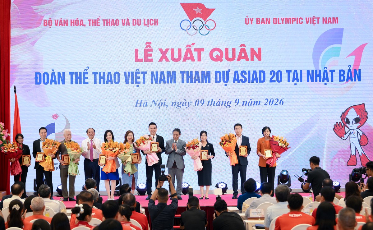Lễ xuất quân của Đoàn thể thao Việt Nam tham dự ASIAD 20 từ ngày 19/9 đến 04/10 tại Nhật Bản. Ảnh: Ủy ban Olympic Việt Nam