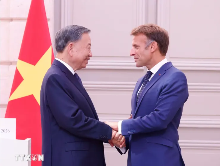 Tổng Bí thư, Chủ tịch nước Tô Lâm và Tổng thống Pháp Emmanuel Macron. Ảnh: TTXVN