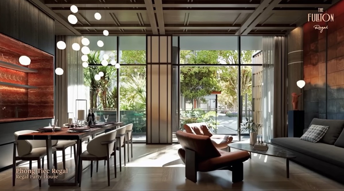 Phòng Tiệc Regal cùng khu vực dùng bữa và tiếp khách, tạo nên bố cục linh hoạt cho những buổi gặp gỡ riêng.
