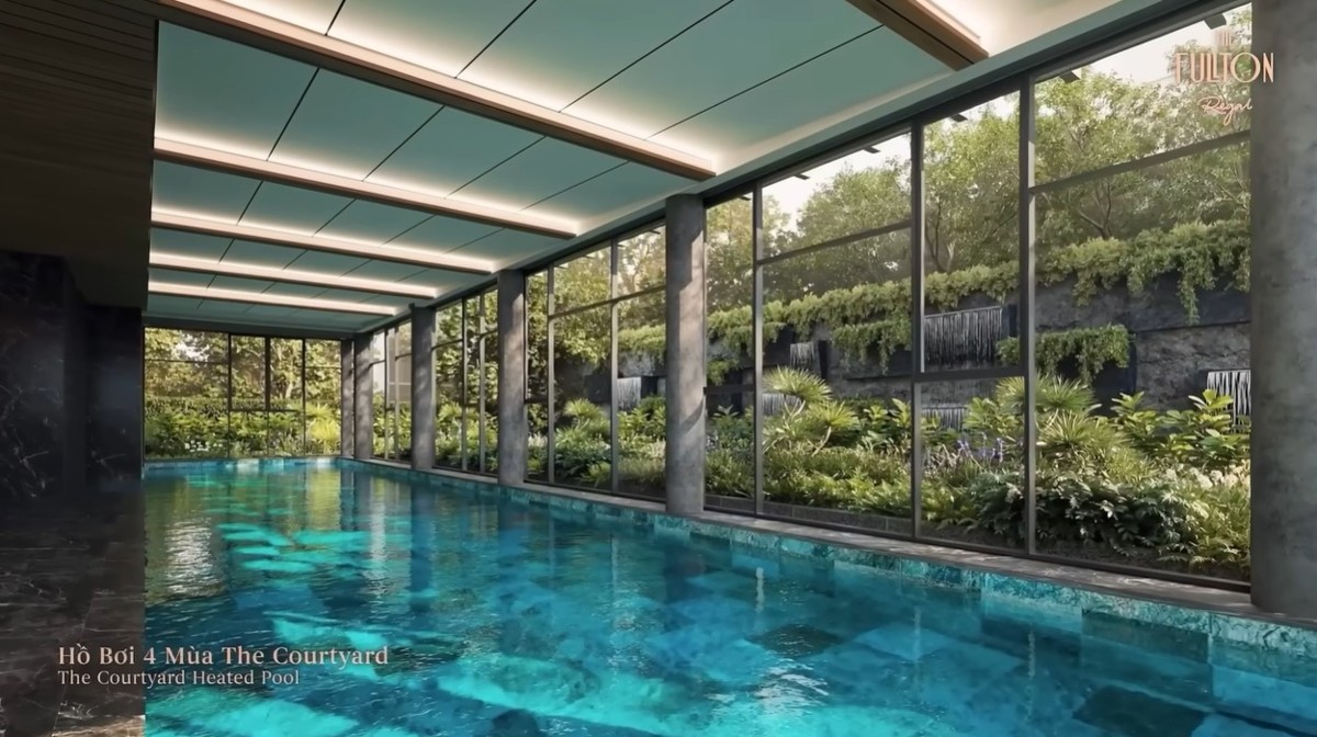 Hồ bơi 4 mùa The Courtyard kết nối với Vườn Bên Hồ, đưa mặt nước và khoảng xanh vào trải nghiệm thư giãn và phục hồi.