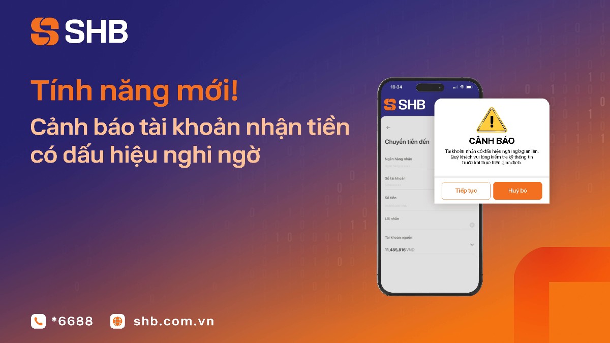 SHB tăng cường lớp bảo vệ trong giao dịch chuyển tiền cùng hệ thống
