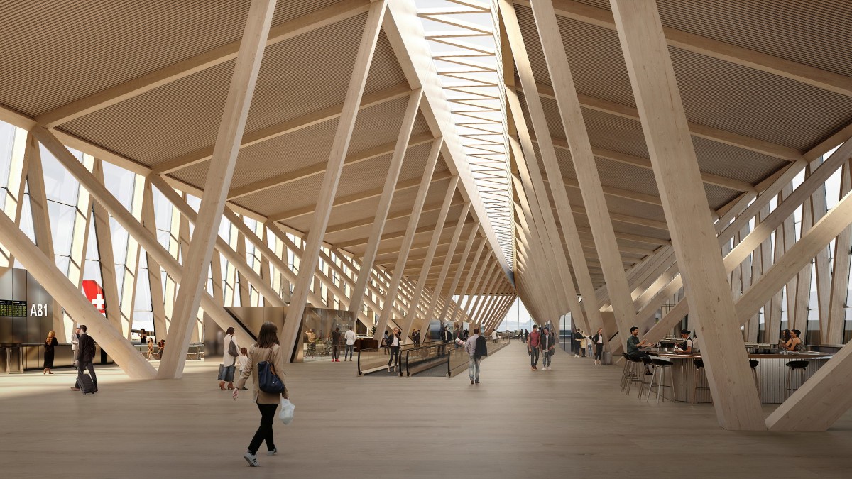 Nhà ga mới của sân bay Zurich, Thụy Sĩ được thiết kế bởi Bjarke Ingels. Ảnh: Bjarke Ingels Group