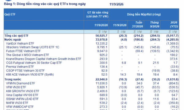 Các ETF tiếp tục rút ròng mạnh khỏi Việt Nam, riêng Fubon rút 3.400 tỷ từ đầu năm