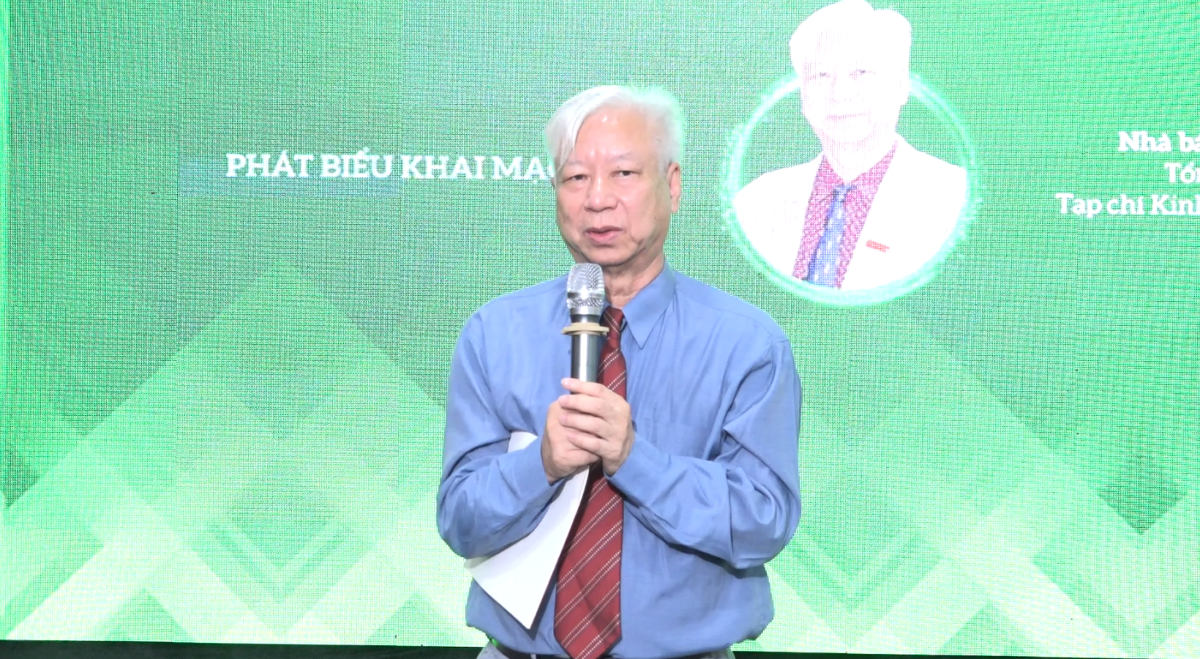 Nhà báo Đào Quang Bính, Phó Chủ tịch Hội đồng Biên tập, Tổng Thư ký Tòa soạn Tạp chí Kinh tế Việt Nam/VnEconomy, phát biểu tại hội thảo.