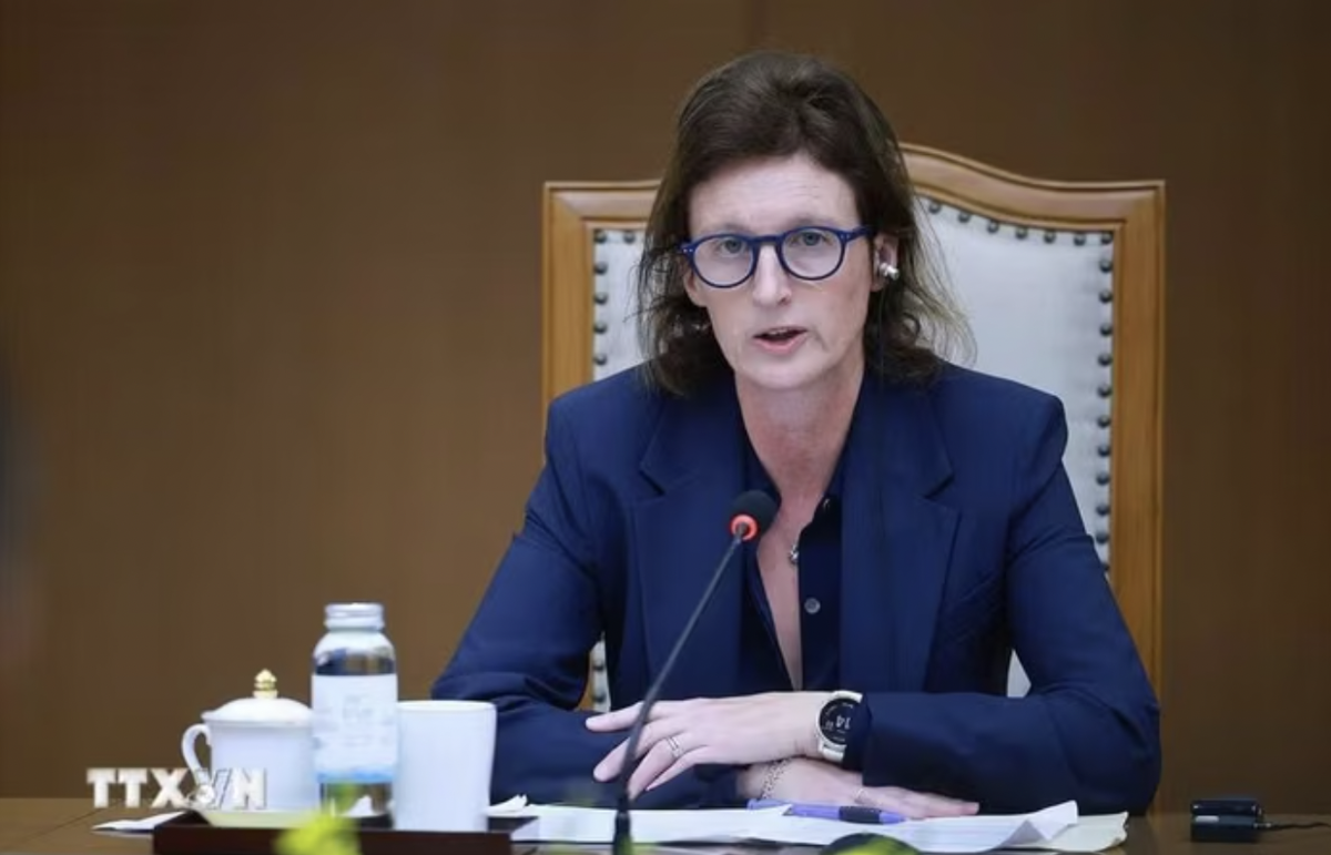 Bà Fiona Bassett, Tổng Giám đốc Điều hành FTSE Russell, phát biểu. (Ảnh: Dương Giang/TTXVN).
