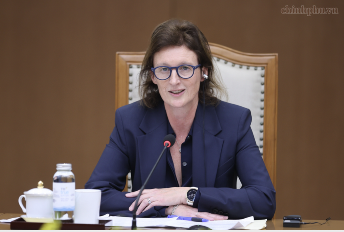 Bà Fiona Bassett, Tổng Giám đốc điều hành Tổ chức FTSE Russell phát biểu tại buổi tiếp - Ảnh: chinhphu.vn/Nhật Bắc.