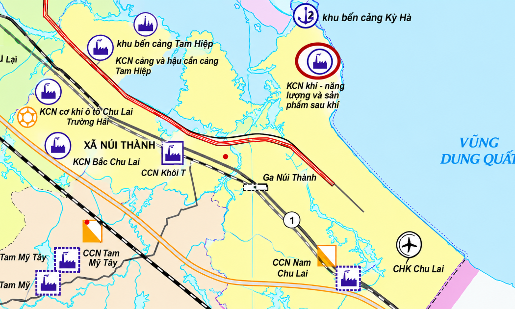 Bản đồ xã Núi Thành-nơi được Quy hoạch phân khu xây dựng Khu công nghiệp khí - năng lượng. Ảnh chụp từ bản đồ.