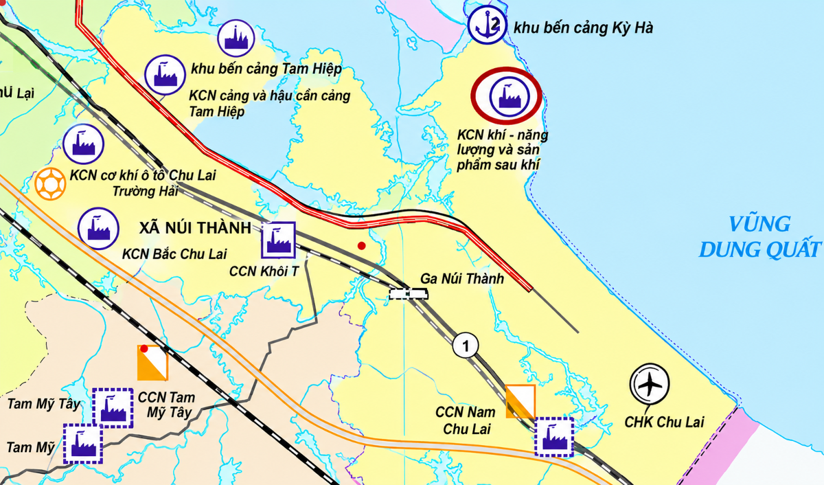 Bản đồ xã Núi Thành-nơi được Quy hoạch phân khu xây dựng Khu công nghiệp khí - năng lượng. Ảnh chụp từ bản đồ.