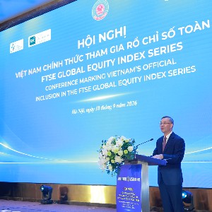 Bộ trưởng Bộ Tài chính Ngô Văn Tuấn phát biểu tại Hội nghị “Việt Nam chính thức tham gia vào rổ chỉ số toàn cầu – FTSE Russell Global Equity Index Series” (FTSE GEIS). Ảnh: Việt Dũng. 