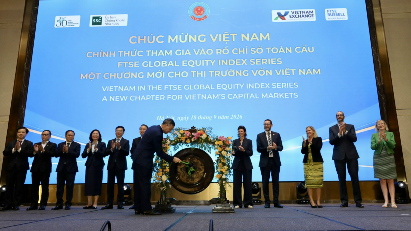 Gong-striking ceremony marking the milestone of Vietnam’s stock market transitioning from "Frontier" to "Secondary Emerging" market status