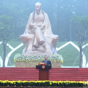 Tổng Bí thư, Chủ tịch nước Tô Lâm phát biểu tại Lễ kỷ niệm 72 năm Ngày Bác Hồ về thăm Đền Hùng và khánh thành Tượng đài “Bác Hồ với ngày hội non sông”. Ảnh: Đăng Khoa/Nhân Dân