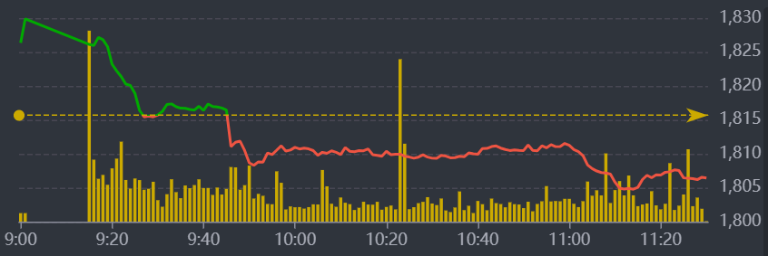 Diễn biến VN-Index sáng nay.