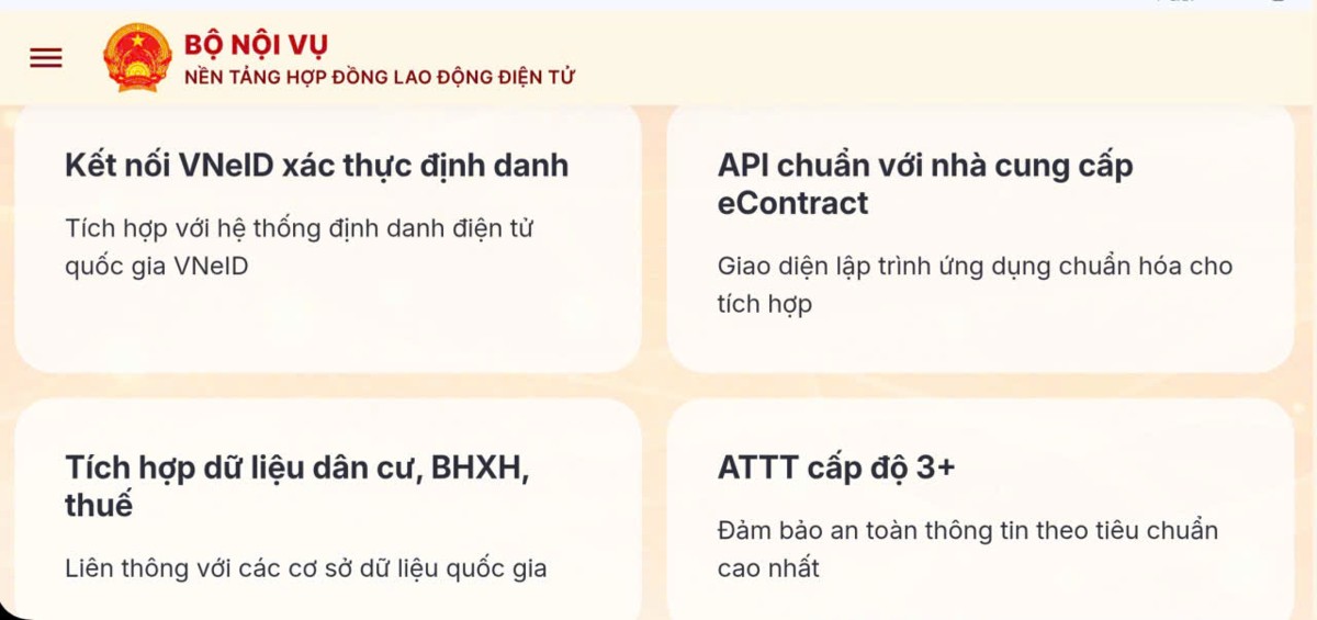 Các công nghệ và bảo mật trên Hợp đồng lao động điện tử. Ảnh chụp màn hình.