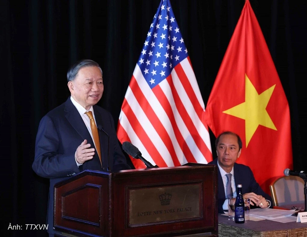 Tổng Bí thư, Chủ tịch nước Tô Lâm phát biểu tại buổi gặp gỡ chuyên gia, trí thức người Việt Nam tại Mỹ Ảnh: TTXVN