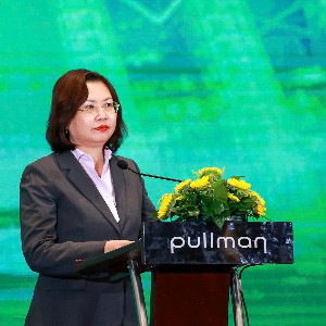 Bà Vũ Thị Chân Phương, Chủ tịch Ủy ban Chứng khoán Nhà nước phát biểu tại sự kiện. Ảnh: BTC.