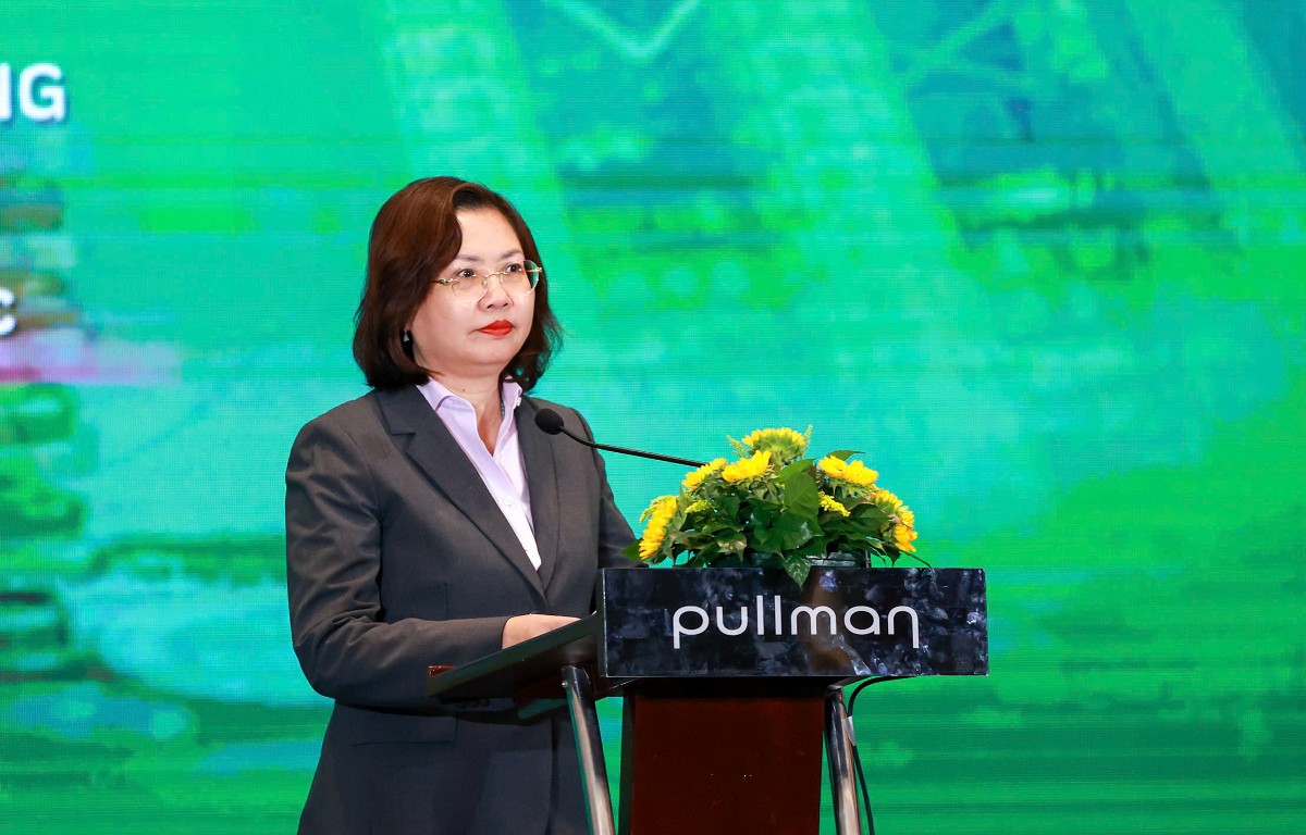 Bà Vũ Thị Chân Phương, Chủ tịch Ủy ban Chứng khoán Nhà nước phát biểu tại sự kiện. Ảnh: BTC.