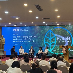 Các diễn giả tham gia thảo luận tại hội thảo “Quy định về chống mất rừng của Liên minh châu Âu – EUDR”. Ảnh: Vũ Khuê.