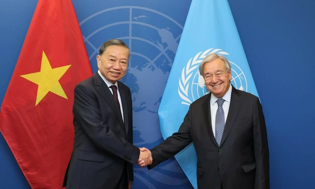 Tổng Bí thư, Chủ tịch nước Tô Lâm gặp Tổng Thư ký LHQ Antonio Guterres. Ảnh: TTXVN