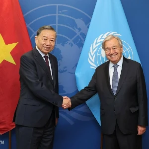 Tổng Bí thư, Chủ tịch nước Tô Lâm gặp Tổng Thư ký LHQ Antonio Guterres. Ảnh: TTXVN