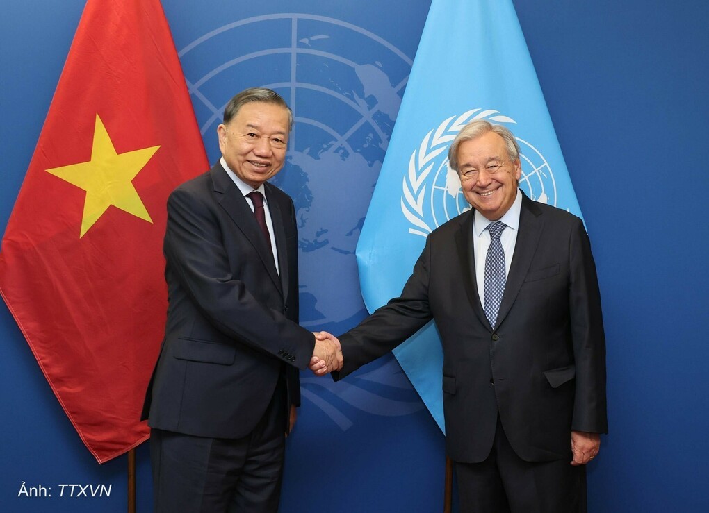 Tổng Bí thư, Chủ tịch nước Tô Lâm gặp Tổng Thư ký LHQ Antonio Guterres. Ảnh: TTXVN