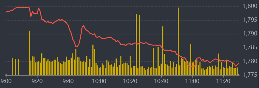 Diễn biến VN-Index sáng nay.