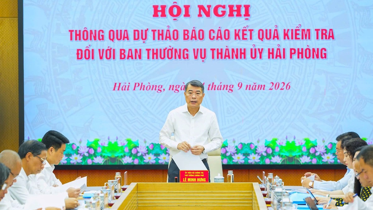 Thủ tướng Lê Minh Hưng làm việc với Thành uỷ Hải Phòng. Ảnh: haiphong.gov,vn