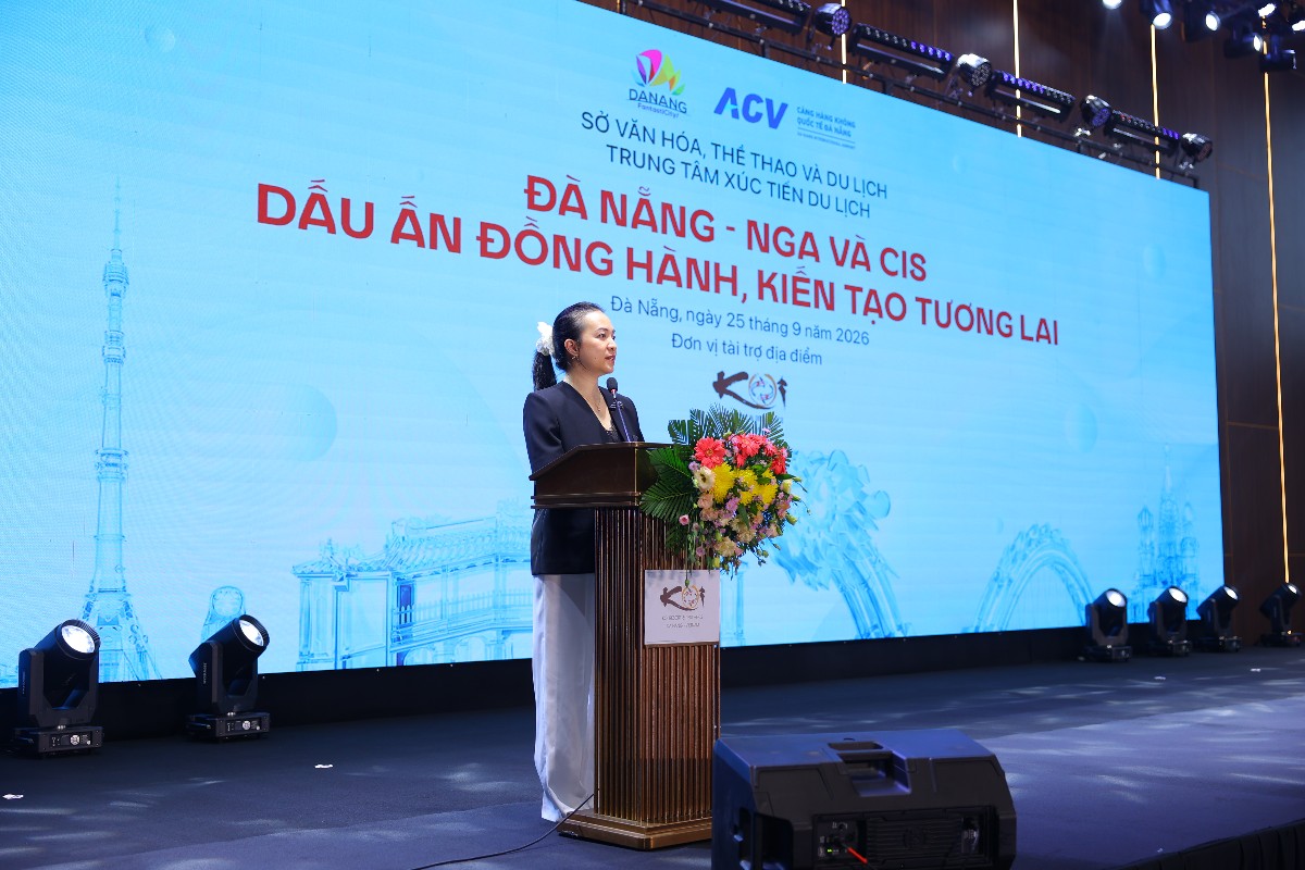 Bà Nguyễn Thị Hoài An, Phó Giám đốc Sở Văn hóa, Thể thao và Du lịch Đà Nẵng, phát biểu tại sự kiện. Ảnh: Sở VHTT&DL Đà Nẵng