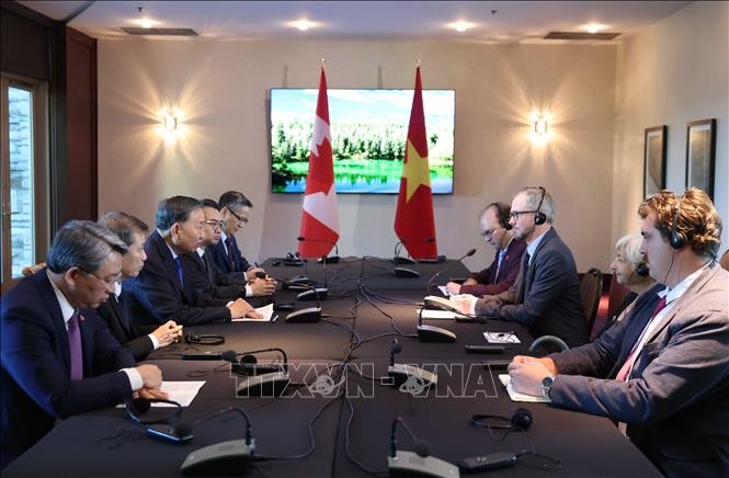 Tổng Bí thư, Chủ tịch nước Tô Lâm tiếp Tổng Bí thư Đảng Cộng sản Canada Drew Garvie. Ảnh: TTXVN