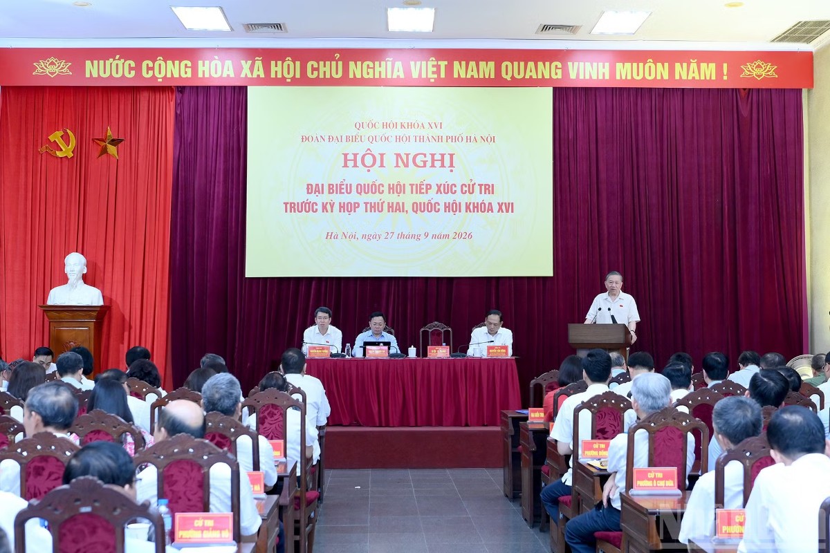 Tổng Bí thư, Chủ tịch nước Tô Lâm phát biểu trao đổi, trả lời các kiến nghị của cử tri. Ảnh: Nhân Dân