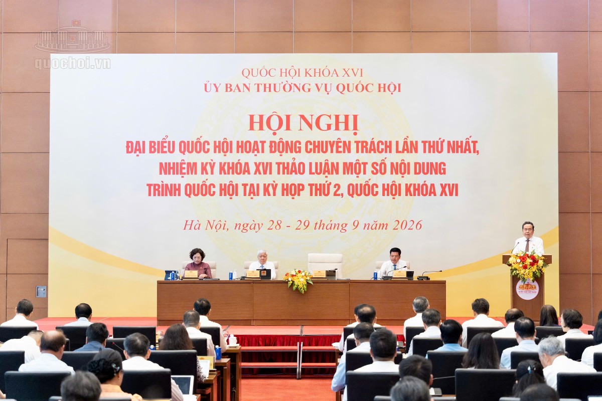 Chủ tịch Quốc hội Trần Thanh Mẫn chủ trì Hội nghị đại biểu Quốc hội hoạt động chuyên trách lần thứ nhất, Quốc hội khóa XVI. Ảnh: Cổng thông tin điện tử Quốc hội.