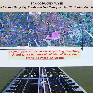 Bản đồ hướng tuyến tuyến đường tốc độ cao kết nối Đông Tây thành phố Hải Phòng. Nguồn: CTTTĐ Hải Phòng.