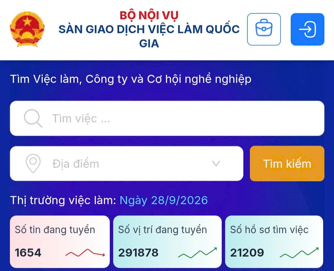 Sàn giao dịch việc làm quốc gia. Ảnh chụp màn hình ngày 28/9.