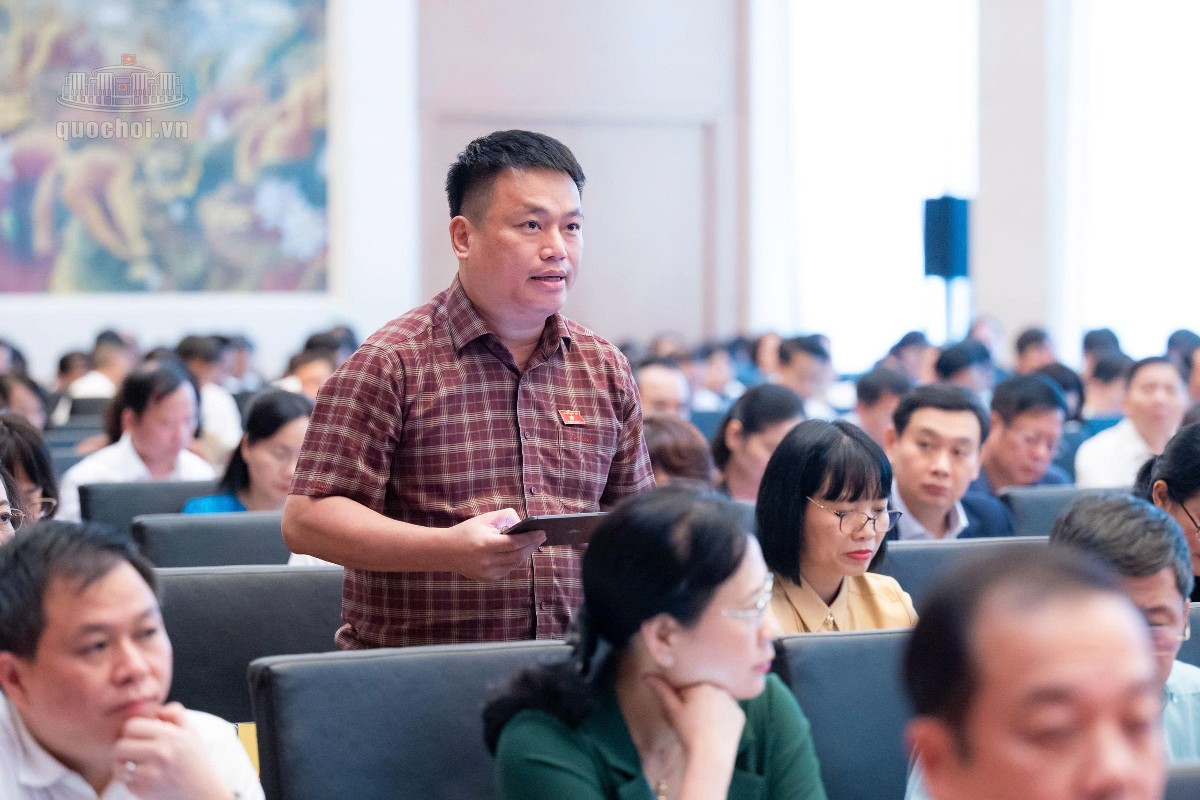 Đại biểu Đặng Ngọc Huy, Đoàn Đại biểu Quốc hội tỉnh Quảng Ngãi phát biểu ý kiến về vấn đề phân loại chất thải sinh hoạt tại nguồn.