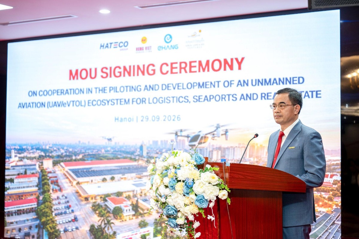 Đại diện Tập đoàn Hateco, ông Nguyễn Văn Đức - TGĐ Hateco Logistics chia sẻ định hướng hợp tác trong các lĩnh vực thuộc hệ sinh thái Hateco.