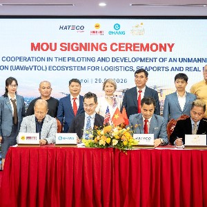 Nghi thức ký kết Biên bản Ghi nhớ về việc hợp tác thử nghiệm và triển khai hệ sinh thái hàng không không người lái (UAV/eVTOL) hướng tới ứng dụng trong lĩnh vực Logistics, Cảng biển và Bất động sản.