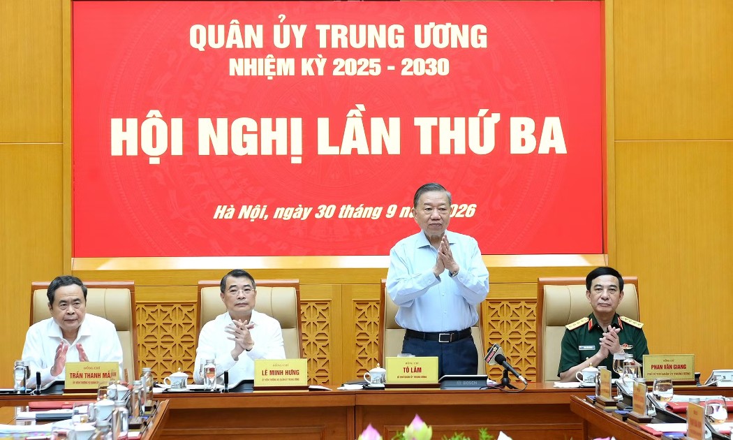 Tổng Bí thư, Chủ tịch nước Tô Lâm chủ trì Hội nghị Quân ủy Trung ương lần thứ ba, nhiệm kỳ 2025-2030. Ảnh: Đăng Khoa/Nhân Dân