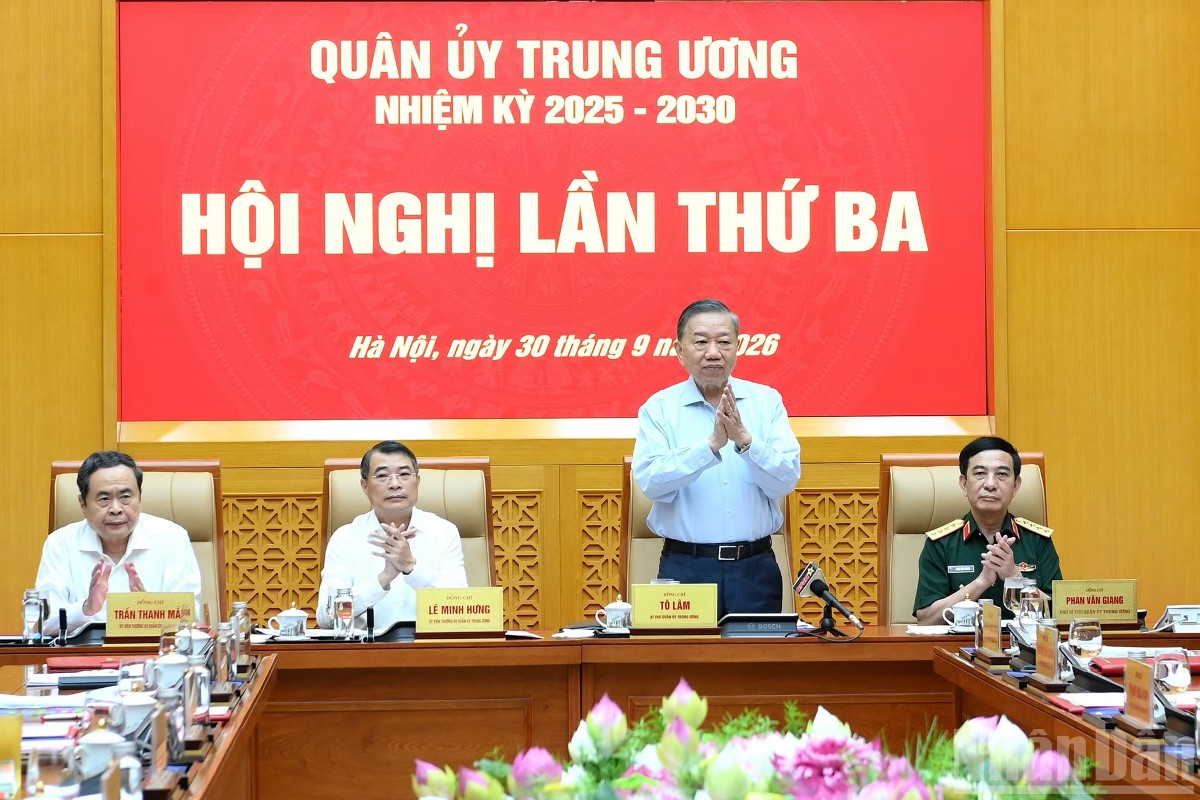 Tổng Bí thư, Chủ tịch nước Tô Lâm chủ trì Hội nghị Quân ủy Trung ương lần thứ ba, nhiệm kỳ 2025-2030. Ảnh: Đăng Khoa/Nhân Dân