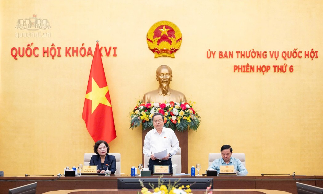 Chủ tịch Quốc hội Trần Thanh Mẫn phát biểu bế mạc phiên họp thứ 6 của Ủy ban Thường vụ Quốc hội. Ảnh: Cổng thông tin điện tử Quốc hội.