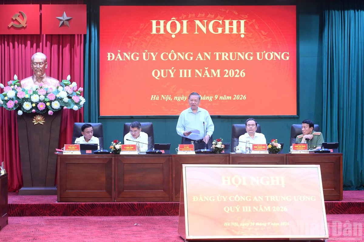 Tổng Bí thư, Chủ tịch nước Tô Lâm phát biểu chỉ đạo Hội nghị Đảng ủy Công an Trung ương quý III năm 2026. Ảnh: Nhân Dân
