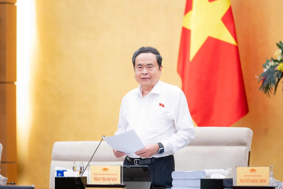 Chủ tịch Quốc hội Trần Thanh Mẫn phát biểu khai mạc Phiên họp thứ 7 của Ủy ban Thường vụ Quốc hội. Ảnh: Cổng thông tin điện tử Quốc hội.