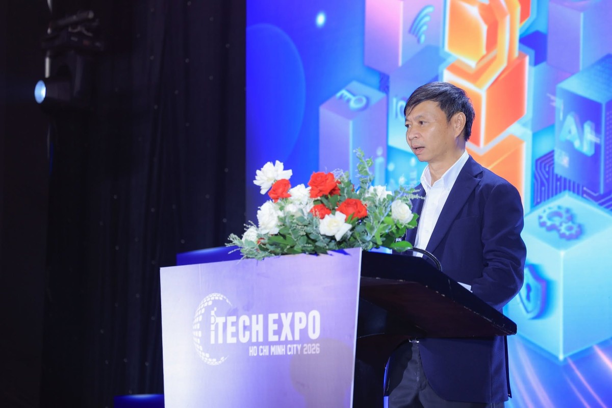 Thứ trưởng Bộ Khoa học và Công nghệ Hoàng Minh phát biểu tại iTech Expo 2026 - Ảnh: Minh Hà.