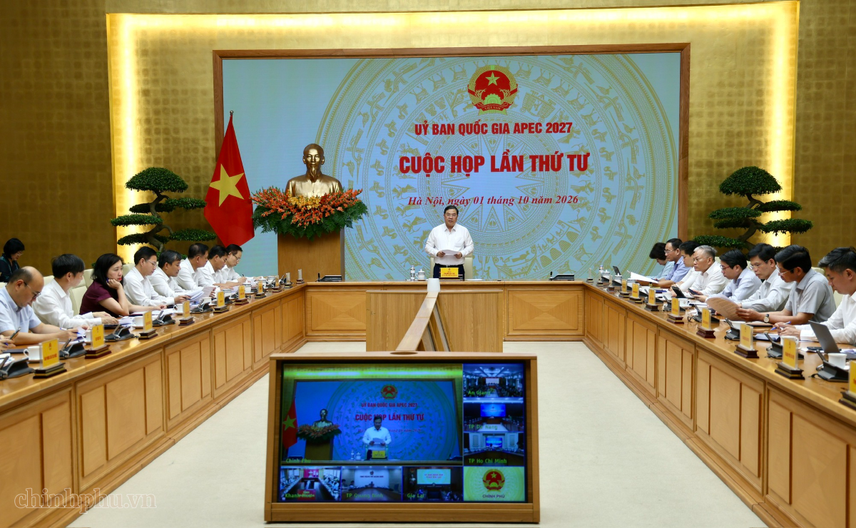 Phó Thủ tướng Thường trực Chính phủ Phạm Gia Túc, Chủ tịch Ủy ban Quốc gia APEC 2027 chủ trì cuộc họp lần thứ tư của Ủy ban Quốc gia APEC 2027 - Ảnh: Phương Nguyên/VGP.
