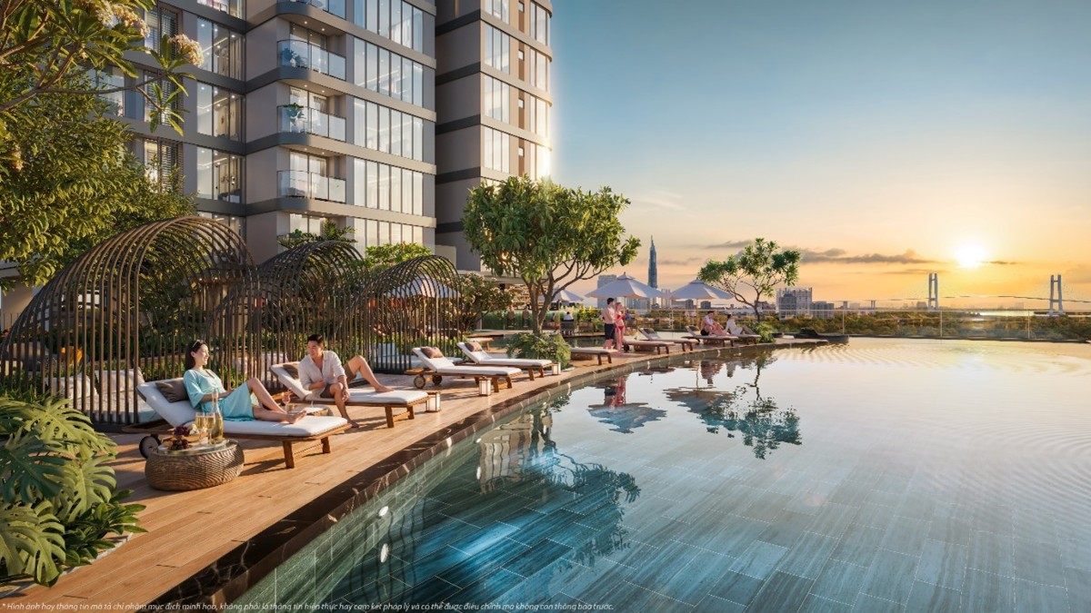 Bể bơi panorama hướng sông tại Vlasta Premier – Phú Thuận, mở ra không gian thư giãn và tái tạo năng lượng giữa nhịp sống đô thị.
