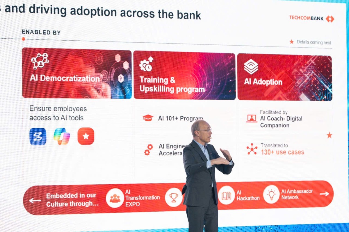 Ông Jens Lottner, Tổng giám đốc Techcombank, chia sẻ tại sự kiện AWS Cloud and AI Day Hà Nội 2026.
