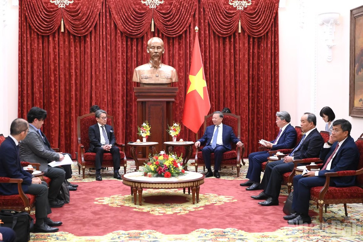 Tổng Bí thư, Chủ tịch nước Tô Lâm tiếp ông Maeda Tadashi, Chủ tịch Hội đồng quản trị Ngân hàng Hợp tác Quốc tế Nhật Bản (JBIC). Ảnh: Đăng Khoa/Nhân Dân